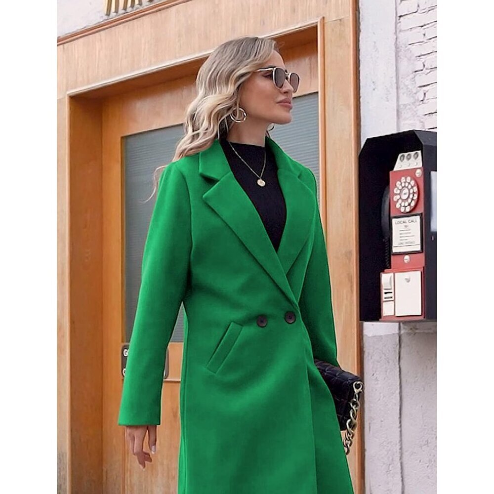 Women's Winter Wool Coat Casual Notch Lapel Single-Breasted Peacoat - Picture 4 of 8